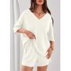 imagePRETTYGARDEN Womens 2 Piece Sets 2026 Oversized Vneck Half Sleeve Tops Shorts Lounge Set Casual Summer Travel Beach OutfitsBeige White