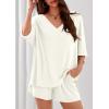 imagePRETTYGARDEN Womens 2 Piece Sets 2026 Oversized Vneck Half Sleeve Tops Shorts Lounge Set Casual Summer Travel Beach OutfitsBeige White