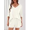 imagePRETTYGARDEN Womens 2 Piece Sets 2026 Oversized Vneck Half Sleeve Tops Shorts Lounge Set Casual Summer Travel Beach OutfitsBeige White