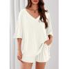 imagePRETTYGARDEN Womens 2 Piece Sets 2026 Oversized Vneck Half Sleeve Tops Shorts Lounge Set Casual Summer Travel Beach OutfitsBeige White
