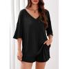 imagePRETTYGARDEN Womens 2 Piece Sets 2026 Oversized Vneck Half Sleeve Tops Shorts Lounge Set Casual Summer Travel Beach OutfitsBlack