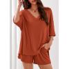 imagePRETTYGARDEN Womens 2 Piece Sets 2026 Oversized Vneck Half Sleeve Tops Shorts Lounge Set Casual Summer Travel Beach OutfitsBurnt Orange