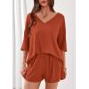imagePRETTYGARDEN Womens 2 Piece Sets 2026 Oversized Vneck Half Sleeve Tops Shorts Lounge Set Casual Summer Travel Beach OutfitsBurnt Orange