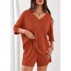 imagePRETTYGARDEN Womens 2 Piece Sets 2026 Oversized Vneck Half Sleeve Tops Shorts Lounge Set Casual Summer Travel Beach OutfitsBurnt Orange