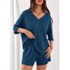 imagePRETTYGARDEN Womens 2 Piece Sets 2026 Oversized Vneck Half Sleeve Tops Shorts Lounge Set Casual Summer Travel Beach OutfitsDark Blue