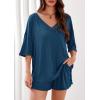 imagePRETTYGARDEN Womens 2 Piece Sets 2026 Oversized Vneck Half Sleeve Tops Shorts Lounge Set Casual Summer Travel Beach OutfitsDark Blue