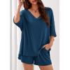 imagePRETTYGARDEN Womens 2 Piece Sets 2026 Oversized Vneck Half Sleeve Tops Shorts Lounge Set Casual Summer Travel Beach OutfitsDark Blue