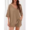 imagePRETTYGARDEN Womens 2 Piece Sets 2026 Oversized Vneck Half Sleeve Tops Shorts Lounge Set Casual Summer Travel Beach OutfitsKhaki