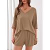 imagePRETTYGARDEN Womens 2 Piece Sets 2026 Oversized Vneck Half Sleeve Tops Shorts Lounge Set Casual Summer Travel Beach OutfitsKhaki