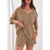 imagePRETTYGARDEN Womens 2 Piece Sets 2026 Oversized Vneck Half Sleeve Tops Shorts Lounge Set Casual Summer Travel Beach OutfitsKhaki