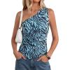 imagePRETTYGARDEN Womens Floral Mesh Tops 2026 Summer Asymmetrical One Shoulder Sleeveless Ruched Shirts Spring Going Out ClothesBrown Zebra Print