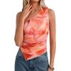 imagePRETTYGARDEN Womens Floral Mesh Tops 2026 Summer Asymmetrical One Shoulder Sleeveless Ruched Shirts Spring Going Out ClothesOrange Watercolor