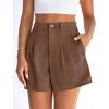 imagePRETTYGARDEN Womens Shorts Casual 2026 Summer Elastic High Waist Zipper Button Tailored Shorts Pleated Beach Vacation OutfitsDark Brown