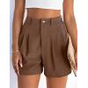 imagePRETTYGARDEN Womens Shorts Casual 2026 Summer Elastic High Waist Zipper Button Tailored Shorts Pleated Beach Vacation OutfitsDark Brown