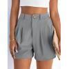 imagePRETTYGARDEN Womens Shorts Casual 2026 Summer Elastic High Waist Zipper Button Tailored Shorts Pleated Beach Vacation OutfitsGrey