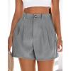 imagePRETTYGARDEN Womens Shorts Casual 2026 Summer Elastic High Waist Zipper Button Tailored Shorts Pleated Beach Vacation OutfitsGrey