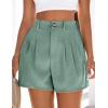 imagePRETTYGARDEN Womens Shorts Casual 2026 Summer Elastic High Waist Zipper Button Tailored Shorts Pleated Beach Vacation OutfitsGrey Green
