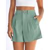 imagePRETTYGARDEN Womens Shorts Casual 2026 Summer Elastic High Waist Zipper Button Tailored Shorts Pleated Beach Vacation OutfitsGrey Green