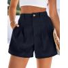 imagePRETTYGARDEN Womens Shorts Casual 2026 Summer Elastic High Waist Zipper Button Tailored Shorts Pleated Beach Vacation OutfitsNavy