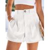 imagePRETTYGARDEN Womens Shorts Casual 2026 Summer Elastic High Waist Zipper Button Tailored Shorts Pleated Beach Vacation OutfitsWhite