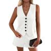 imagePRETTYGARDEN 2 Piece Sets for Women Spring Fashion 2026 Button Vest Tops High Waist Shorts Summer Business Casual OutfitsWhite