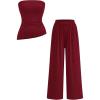 imagePRETTYGARDEN Summer Sets Women 2 Piece Outfits Asymmetrical Tube Tops and Pants Beach Vacation Airport Matching Lounge SetWine Red