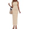 imagePRETTYGARDEN Sundresses for Women 2026 Summer Striped Knit Side Slit Spring Fashion Bodycon Maxi Dress Beach Vacation ClothesKhaki