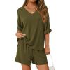 imagePRETTYGARDEN Womens 2 Piece Sets 2026 Oversized Vneck Half Sleeve Tops Shorts Lounge Set Casual Summer Travel Beach OutfitsArmy Green