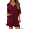 imagePRETTYGARDEN Womens 2 Piece Sets 2026 Oversized Vneck Half Sleeve Tops Shorts Lounge Set Casual Summer Travel Beach OutfitsWine Red