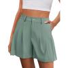 imagePRETTYGARDEN Womens Shorts Casual 2026 Summer Elastic High Waist Zipper Button Tailored Shorts Pleated Beach Vacation OutfitsGrey Green
