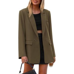 imagePRETTYGARDEN Fall 2026 Blazers for Women Business Casual Long Sleeve Lapel Pockets Dressy Suit Jackets Work Office ClothesArmy Green