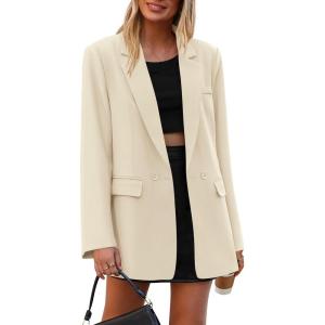 imagePRETTYGARDEN Fall 2026 Blazers for Women Business Casual Long Sleeve Lapel Pockets Dressy Suit Jackets Work Office ClothesBeige