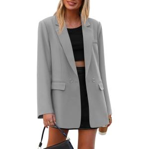 imagePRETTYGARDEN Fall 2026 Blazers for Women Business Casual Long Sleeve Lapel Pockets Dressy Suit Jackets Work Office ClothesGrey