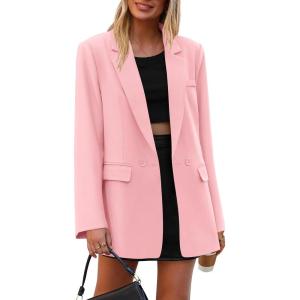 imagePRETTYGARDEN Fall 2026 Blazers for Women Business Casual Long Sleeve Lapel Pockets Dressy Suit Jackets Work Office ClothesPink