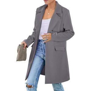 imagePRETTYGARDEN Womens 2026 Spring Fall Long Blazer Jackets Long Sleeve Lapel Pockets Loose Fit Work Casual Blazers OuterwearGrey