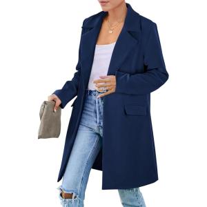 imagePRETTYGARDEN Womens 2026 Spring Fall Long Blazer Jackets Long Sleeve Lapel Pockets Loose Fit Work Casual Blazers OuterwearNavy