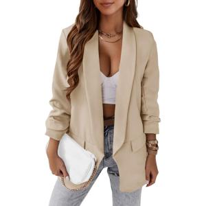 imagePRETTYGARDEN Womens Casual Blazer Spring Fall Fashion Long Sleeve Open Front Work Office Suit JacketsBeige White