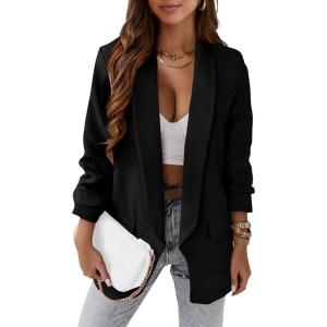 imagePRETTYGARDEN Womens Casual Blazer Spring Fall Fashion Long Sleeve Open Front Work Office Suit JacketsBlack