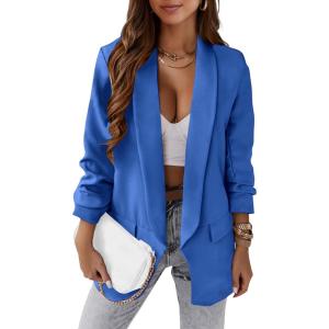 imagePRETTYGARDEN Womens Casual Blazer Spring Fall Fashion Long Sleeve Open Front Work Office Suit JacketsBlue