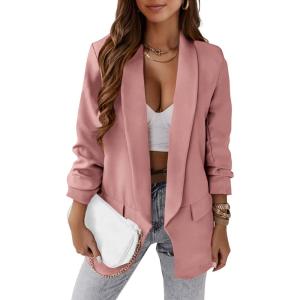 imagePRETTYGARDEN Womens Casual Blazer Spring Fall Fashion Long Sleeve Open Front Work Office Suit JacketsPink