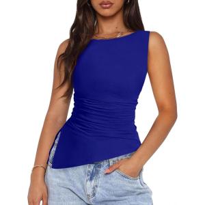 imagePRETTYGARDEN Womens Ruched Tank Tops 2026 Summer Sleeveless Slim Fit T Shirts Blouses Going Out Y2K Fashion ClothesRoyal Blue