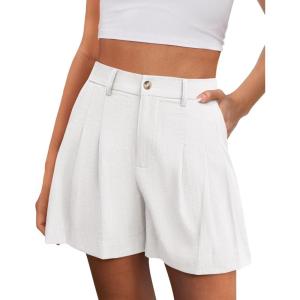 imagePRETTYGARDEN Womens Shorts Casual 2026 Summer Elastic High Waist Zipper Button Tailored Shorts Pleated Beach Vacation OutfitsWhite