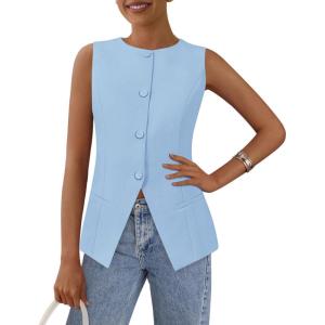 imagePRETTYGARDEN Womens Summer Suit Vest Tops 2026 Dressy Business Casual Sleeveless Button Down Trendy Fashion Blazer WaistcoatLight Blue