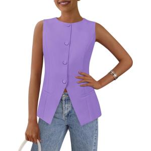 imagePRETTYGARDEN Womens Summer Suit Vest Tops 2026 Dressy Business Casual Sleeveless Button Down Trendy Fashion Blazer WaistcoatLight Purple