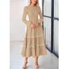 imagePRETTYGARDEN Long Sleeve Dress for Women 2026 Fall Elegant Modest Floral Boho Smocked Flowy Wedding Guest Midi DressesApricot