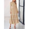 imagePRETTYGARDEN Long Sleeve Dress for Women 2026 Fall Elegant Modest Floral Boho Smocked Flowy Wedding Guest Midi DressesApricot