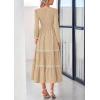 imagePRETTYGARDEN Long Sleeve Dress for Women 2026 Fall Elegant Modest Floral Boho Smocked Flowy Wedding Guest Midi DressesApricot