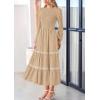 imagePRETTYGARDEN Long Sleeve Dress for Women 2026 Fall Elegant Modest Floral Boho Smocked Flowy Wedding Guest Midi DressesApricot