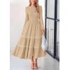 imagePRETTYGARDEN Long Sleeve Dress for Women 2026 Fall Elegant Modest Floral Boho Smocked Flowy Wedding Guest Midi DressesApricot