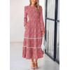 imagePRETTYGARDEN Long Sleeve Dress for Women 2026 Fall Elegant Modest Floral Boho Smocked Flowy Wedding Guest Midi DressesBean Paste Pink